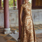 Gold Brocade Evening Gown with Embellished Shoulders