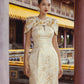 Gold Brocade Embroidered Long Gown with Structured Cape