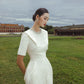 White Textured Midi Dress with Pearl Embellished Collar
