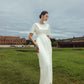 White Textured Midi Dress with Pearl Embellished Collar