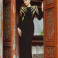 Black Long Sleeve Evening Gown with Gold Embellished Shoulders