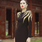 Black Long Sleeve Evening Gown with Gold Embellished Shoulders