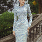 Royal-Inspired Long Sleeve Jacquard Gown