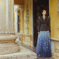Embellished Black Blazer with Ombre Lace Skirt