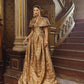 Golden Brocade Ball Gown with Cape