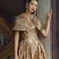 Golden Brocade Ball Gown with Cape