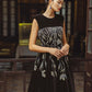 Black Velvet Embroidered Evening Gown with Floral Detailing