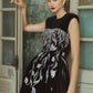 Black Velvet Embroidered Evening Gown with Floral Detailing