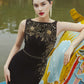 Black Gold Embroidered Evening Gown