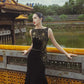 Black Gold Embroidered Evening Gown