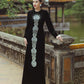 Black Velvet Long-Sleeve Gown with Intricate Silver Mandala Embroidery