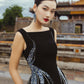Black Evening Gown with Intricate Silver Embroidery