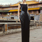 Black Evening Gown with Intricate Silver Embroidery