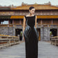 Black Evening Gown with Intricate Silver Embroidery