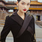 Modern Black Gown with Gold Embroidered Sleeves