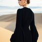 Black Long-Sleeve Gown with Gold Beaded Detailing and Balloon Sleeves