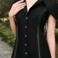 Black A-Line Button-Up Midi Dress with Cape Sleeves