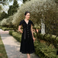 Black A-Line Button-Up Midi Dress with Cape Sleeves