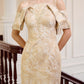 Le Soleil Off-Shoulder Jacquard Brocade Midi Dress