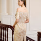 Le Soleil Off-Shoulder Jacquard Brocade Midi Dress