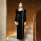 Black Long-Sleeve Embellished Evening Gown