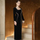 Black Long-Sleeve Embellished Evening Gown