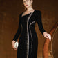 Black Long-Sleeve Embellished Evening Gown