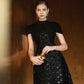 Black Sequin Gown with Capelet