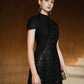 Black Sequin Gown with Capelet