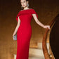 Red Midi Dress with Embellished Cape