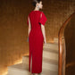 Red Midi Dress with Embellished Cape