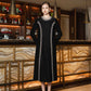 Black Luxe Pearl-Embellished Long Sleeve Evening Dress