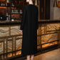 Black Luxe Pearl-Embellished Long Sleeve Evening Dress