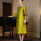 Golden Brocade A-Line Dress with Embellished Neckline
