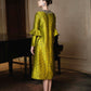 Golden Brocade A-Line Dress with Embellished Neckline