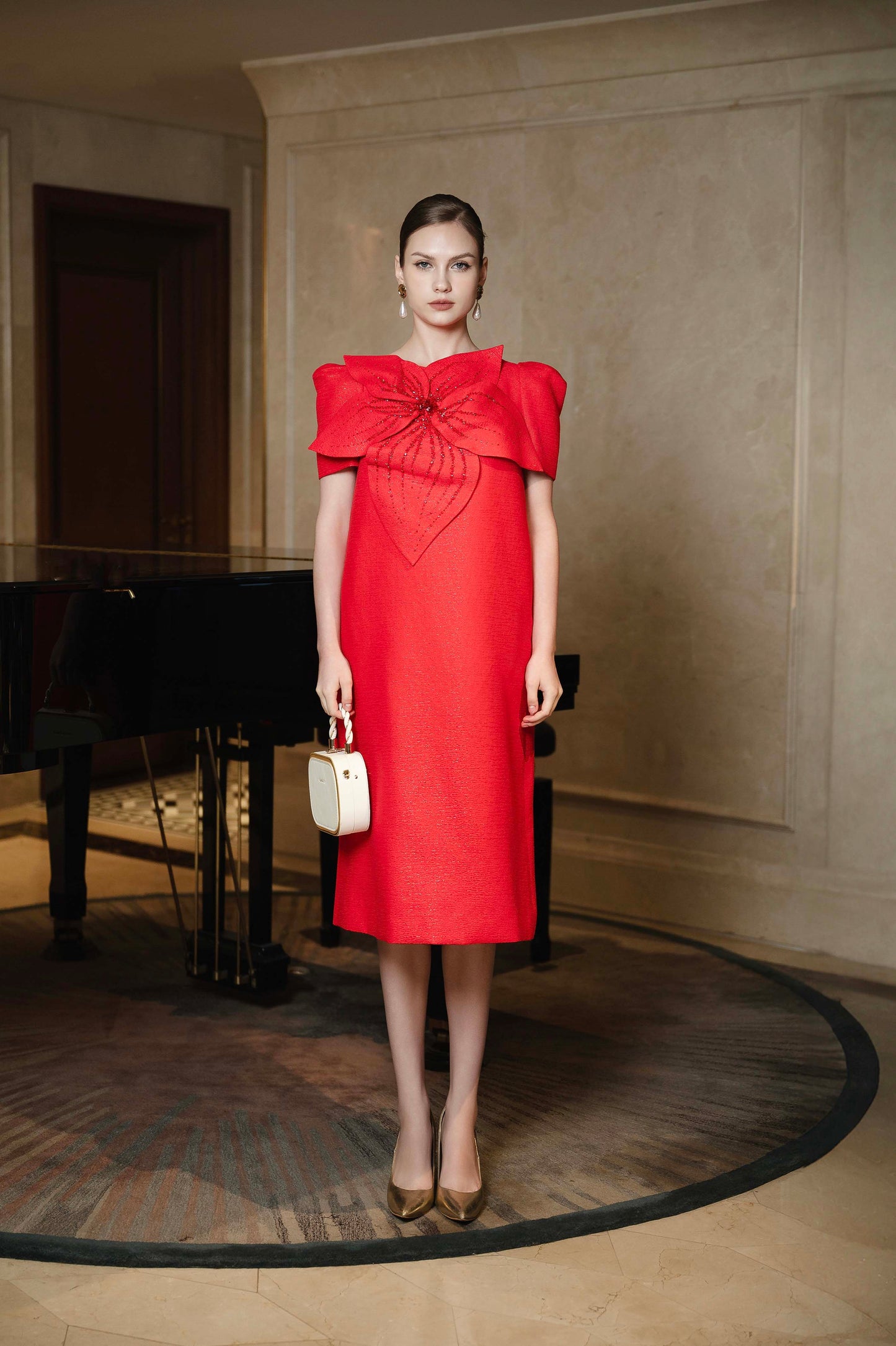 Scarlet Elegance Bow Dress