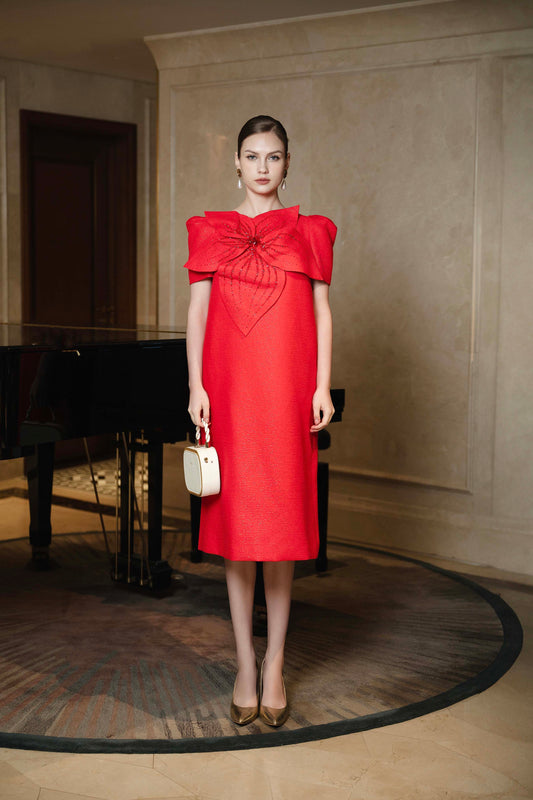 Scarlet Elegance Bow Dress