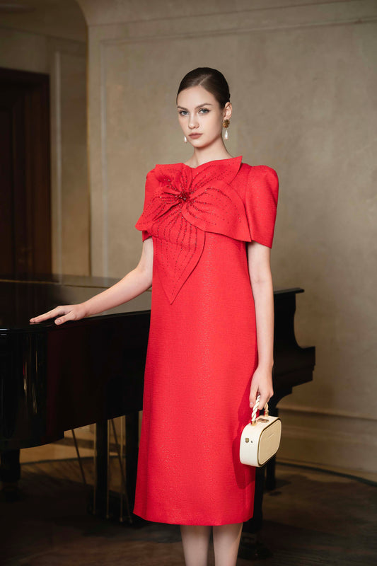 Scarlet Elegance Bow Dress