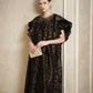 Black and Gold Brocade A-Line Dress with Ruffled Sleeves