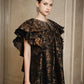Black and Gold Brocade A-Line Dress with Ruffled Sleeves