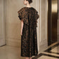 Black and Gold Brocade A-Line Dress with Ruffled Sleeves