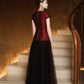 Red Brocade Peplum Top & Black Tulle Embellished Skirt Set