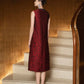Red Brocade Midi Dress & Embellished Open-Front Coat Set