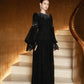Black Lace Gown with Beaded Embellishments and Dramatic Sleeves
