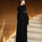 Black Lace Gown with Beaded Embellishments and Dramatic Sleeves