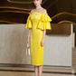 Yellow Off-Shoulder Ruffle Sleeve Midi Dress