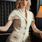 Embroidered Ivory Suit Set - Short Sleeve Jacket and Midi Skirt