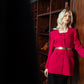Fuchsia Blazer with Gold Belt and Black Pencil Skirt Set