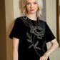 Black Velvet Dress with Embellished Floral Design