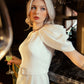 Ivory Puff-Sleeve Midi Dress with Embellished Belt